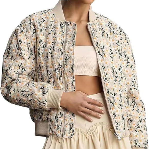 Jackets & Blazers - NWOT Floral Embroidered Linen Bomber Jacket